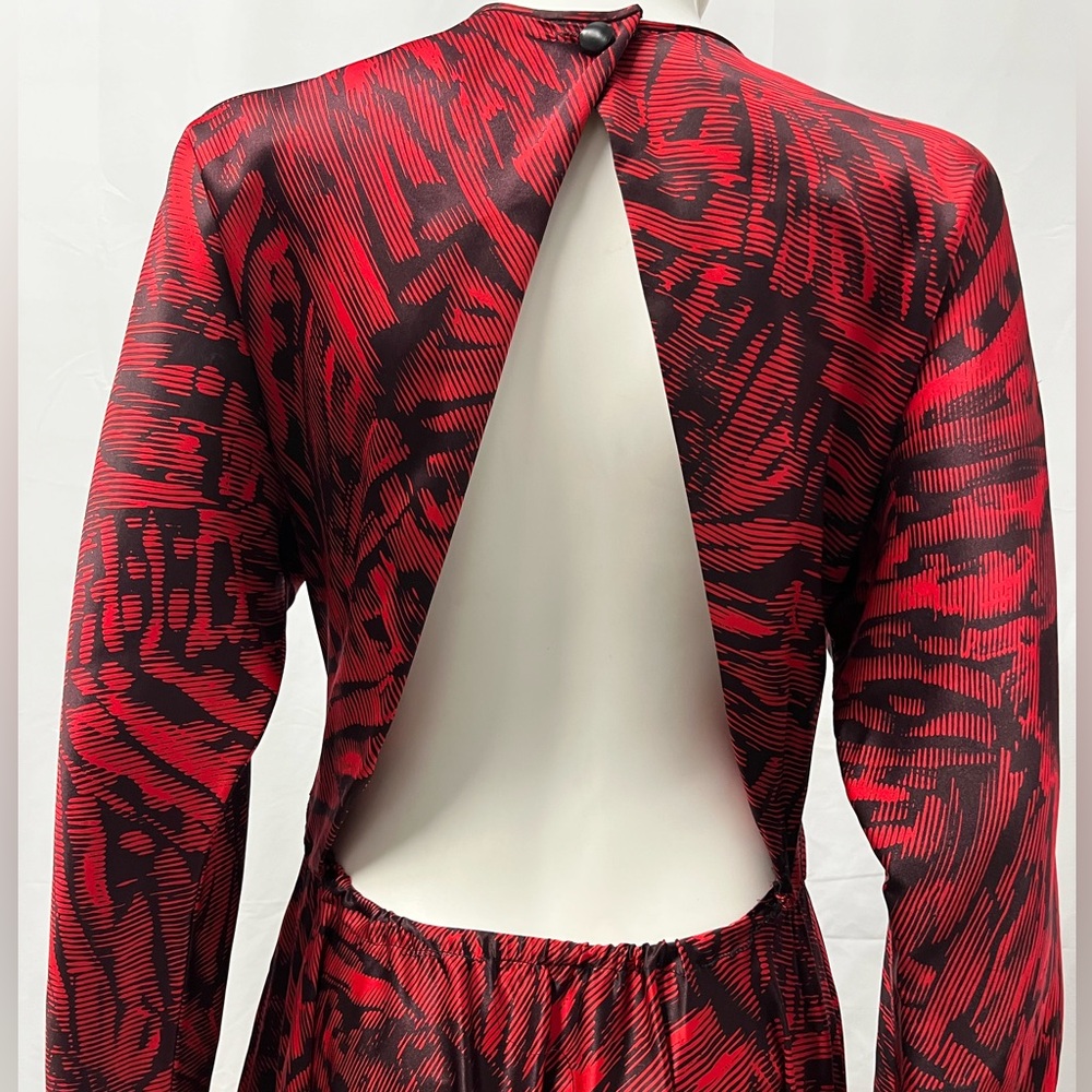 VTG 80s Debora Kuchme 100% Silk Red Satin Backless Midi Cocktail Party Dress - Picture 12 of 15